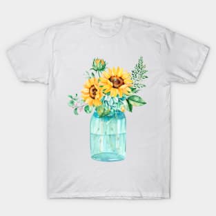 Sunflowers, Mason jar, sunflower bouquet, watercolor, watercolor sunflowers T-Shirt